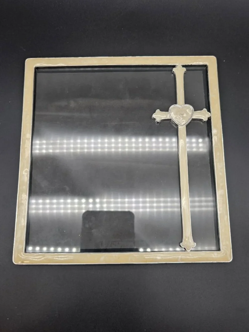 Cross  Lucite Faux Mother of Pearl Picture Photo Frame Vintage